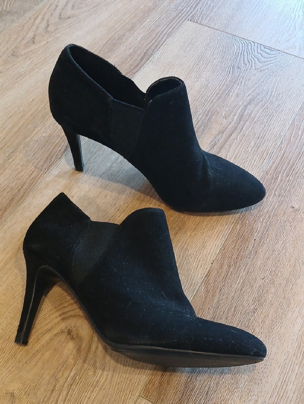 Audrey Brooke Black Women's Suede Pointed-Toe Stiletto Booties 9